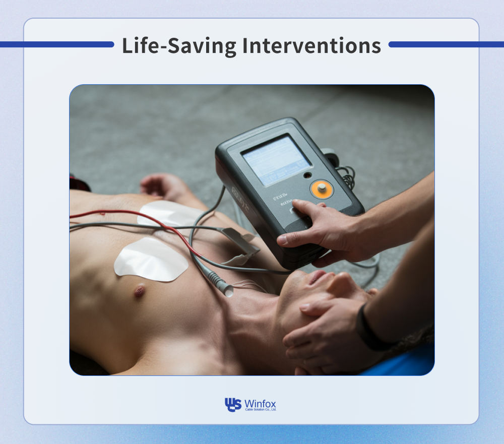 An example picture shows the application of medical cables for life saving intervention uses.